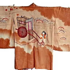 Vintage Japanese Kimono Embroidered/Appliqued Mid Length Robe